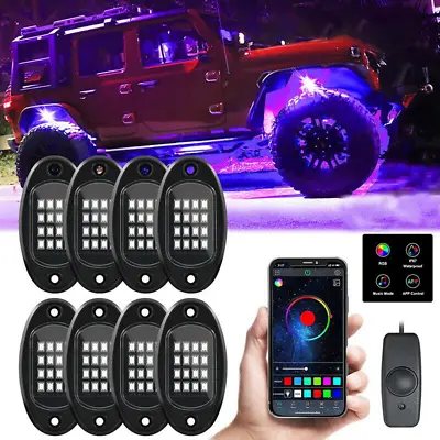 8 Pod RGB LED Rock Light Underglow Lamp Offroad Truck ATV Bluetooth APP Control  • $39.99