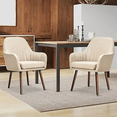 Set Of 2 Leisure Chairs  Linen Fabric Upholstered Arm Chair Modern Accent Chair • £147.95