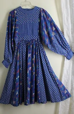 Vintage 70s Fantasy Clothes NY Modernist Hippie Boho XS S Blue Funky Full Dress • $159.60