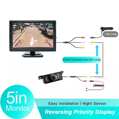 HD Reversing Parking Camera & 5 Inch LCD Monitor Car Rear View Kit Night Vision • $38.99