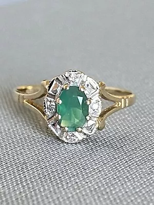 Ladies 9ct Gold  Emerald & Diamond Cluster Ring* Size M * 1.7g • £140