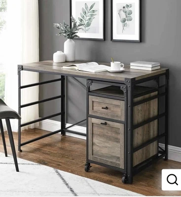 £150 • Buy Angle Iron Grey Desk With Filing Cabinet Grey Wash Industrial Desk