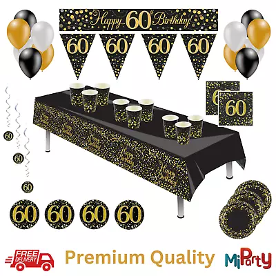 60th Birthday Black & Gold Sparkling Fizz Party Tableware Partyware Decorations • £4.91