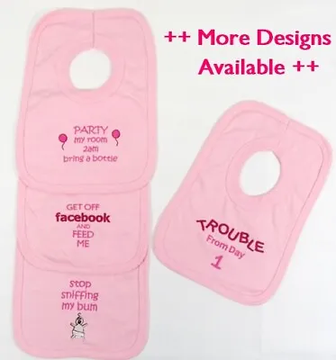 Baby Babies Pink Girls Cotton Bib Bibs Slogans Funny Joke Pull On Over + More • £5.49