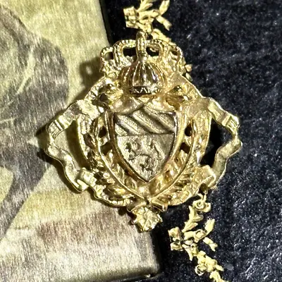 Vintage Imperial Crown Lion Shield Coat Of Arms 3D Brooch Pin ~ Europecore 1.5  • $39.75