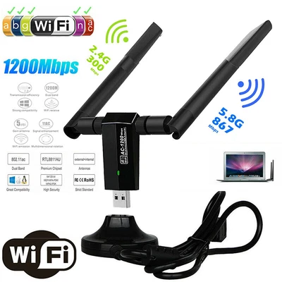 $32.10 • Buy 1200Mbps Wireless Long Range AC1200 Dual Band 5GHz USB 3.0 WiFi Adapter Antennas