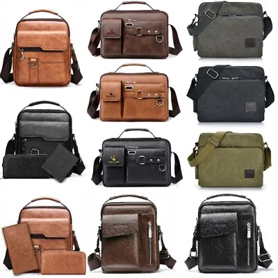Men Vintage Leather Canvas Crossbody Bag School Satchel Messenger Shoulder Bags • $17.50