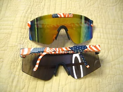 Unisex USA Sun Shields Sunglasses Big 1-Piece Lens American Flag Patriot 5265 • $5.59