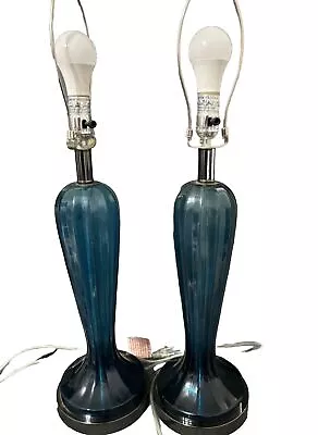 Italian Glass Table Lamp Set Blue Teardrop Tapered Murano Glass Lamp- Unmarked • $175