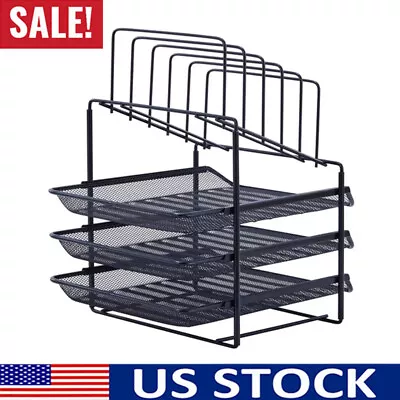 Mesh Desk Stoage Organizer With 3 Sliding Letter Tray 5 Upright Sections Black • $15.26