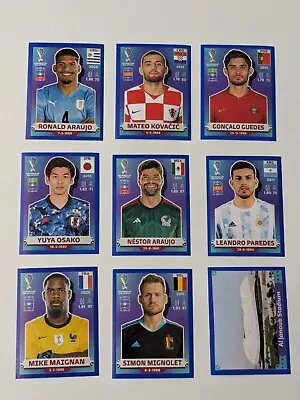 Panini World Cup Qatar 2022 Blue Parallel Unused Stickers Lot X9 All Different • £9.99