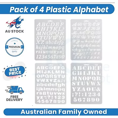 Pack Of 4 Plastic Alphabet Letter Number Drawing Painting Stencils Scale Templat • $14.99
