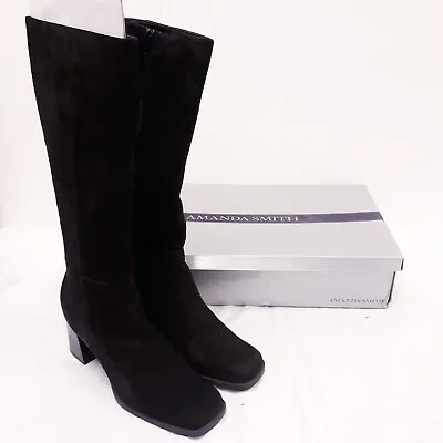 $35 • Buy Womens Black Suede Amanda Smith Career Knee High Boots Heels Shoes Size 10m