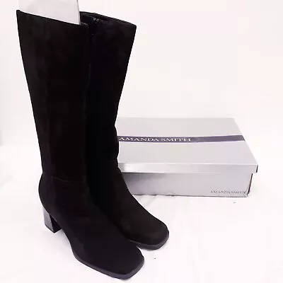 $35 • Buy Womens Black Suede Amanda Smith Career Knee High Boots Heels Shoes Size 10m