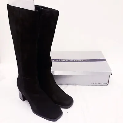 Womens Black Suede Amanda Smith Career Knee High Boots Heels Shoes Size 10m • $35