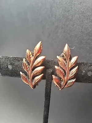 Vintage Copper Matisse Clip Earrings Leaf Fern • $22