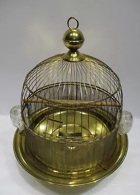 Vintage HENDRYX Brass BIRD CAGE - Beehive Style - 2 Glass USA FEEDERS - Pedastal • $140