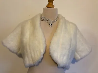 Faux Fur Jacket 14 16 Cream Bolero DEBUT Simulated Mink Evening Party • $24.89