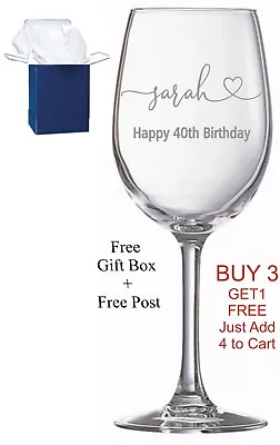 Personalised Engraved Wine Glass Birthday Gift 18th 21st 30th 40th Boxed • £9.99