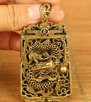 Chinese Old Bronze Hand Carving Dragon Statue Netsuke Pendant Gift Amulet • £5.94