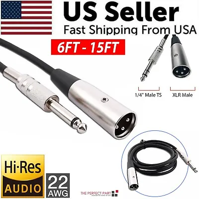 XLR 3-Pin Male To 1/4  Plug TS Microphone Mono Cable Unbalanced Shielded Audio • $8.99
