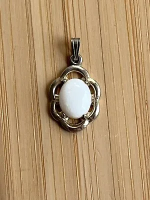 VTG Opal Oval Gold Filled Flower Border Setting Pendant • $30