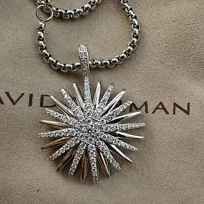$57.96 • Buy David-yurman 925 Silver & Diamonds 26mm Starburst Pendant & Chain Necklace