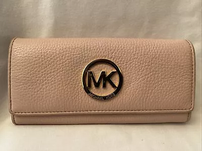 MICHAEL KORS Fulton Flap Continental Long Bifold 'Pink' Pebbled Leather Wallet • $24.99