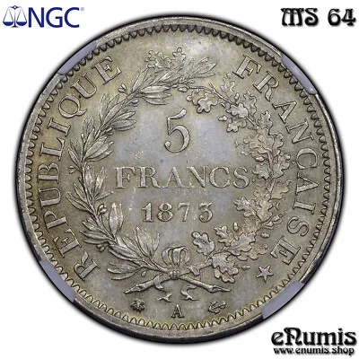 FRANCE Third Republic 5 Francs 1873 A Paris NGC MS 64 • $208.05
