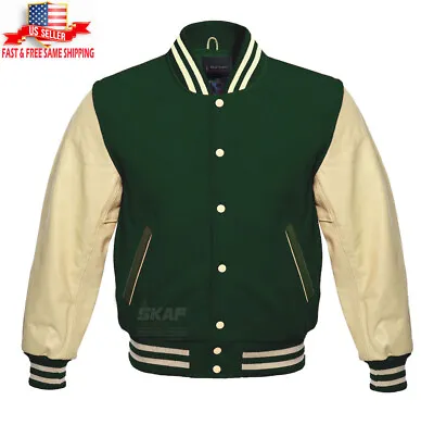 Men Varsity  Jacket Baseball Leather & Wool Bomber High School Letterman Jacket • $99.99