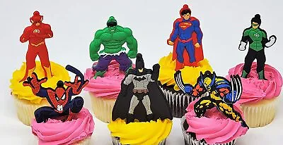 Comic Book Super Hero Birthday Cake Cupcake Featuring Batman Wolverine Hulk • $17.99