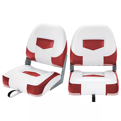 2 Pcs Folding Low-Back Boat Chair Fold-Down Ergonomic Yacht Seat W/ Strap  • £108.95