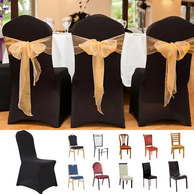 $99.92 • Buy 100pcs Black Chair Covers Spandex Thick Wedding Banquet Anniversary Party Decor 