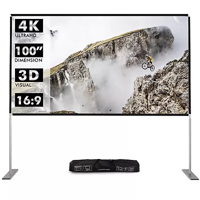 $89.90 • Buy 100'' Projector Screen Outdoor Indoor W/ Stand Movie Cinema Theater 4K HD 16:9