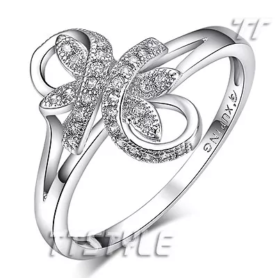 TT Sparkling Clear CZ Micro Pave Flower Engagement Wedding Ring Womens (RF97) • $10.97