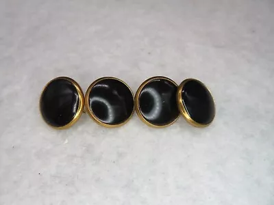 Vintage Gold & Black Simple Round Button Style Cufflinks • $12.95