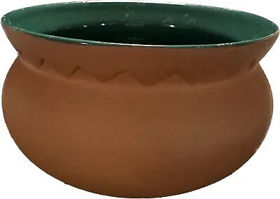 TERRACOTTA SCALLOPED SALSA BOWL DARK GREEN GLAZED INTERIOR MEXICAN 5.25”x2.75” • $15