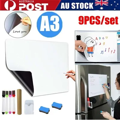 9pcs A3 Home Office Magnet Magnetic Whiteboard Fridge Memo With 4 Pen & Eraser • $24.50