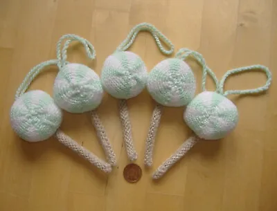 Hand Knitted Christmas Tree Hanging Ornament - Candy Lollipop - Mint & White • £2