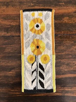 Mid Century Scandinavian Weaving Flamskvävnad Swedish Tapestry Yellow Sunflower • $135