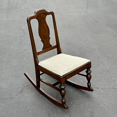 Vintage Dark Walnut Wood Rocking Chair Windsor Small Child Nursery Spindle • $149.95