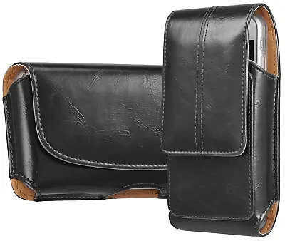Leather Cell Phone Case With Belt Clip Loop Holster Pouch Carry Cover Case Black • $6.99
