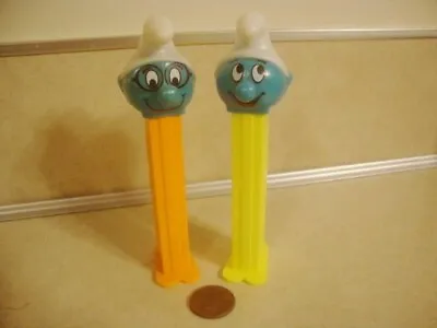 Collectible PEZ Candy Dispensers SMURF Duo Pair 4.9 U.S. Patent NEON Misfits? • $15