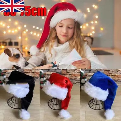 £7.51 • Buy Adult Plush Long Christmas Hat Xmas Costume Party Pompom Santa Claus Cap Hats UK