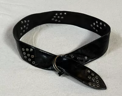 Womens Black Wide Waist Belt Size M/L Faux Leather With Metal Eyelets Jordache • $10