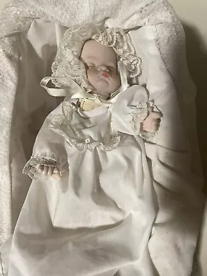 Moving Musical Baby Porcelain Doll Vintage. Clothing Has Some Discoloration • $5.79