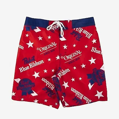 Men's 8.5  Pabst Blue Ribbon Elastic Board Swim Shorts • $7.99