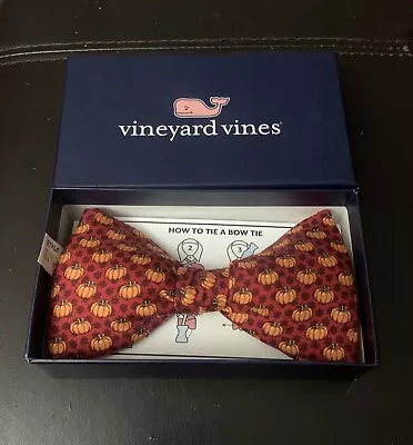 NWT Vineyard Vines Pumpkins Bow Tie Red/Orange Adjustable One Size Silk O8 • $28.14