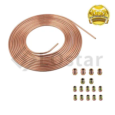 25ft Roll Coil 3/16'' OD Copper-Plated Pipe Brake Line Tubing Kit +16PCS Fitting • $12.85