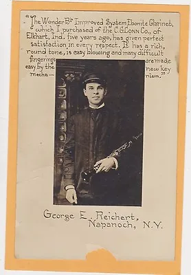Real Photo Advertising Postcard - C G Conn Clarinet George Reichert Napanoch NY • $39.99